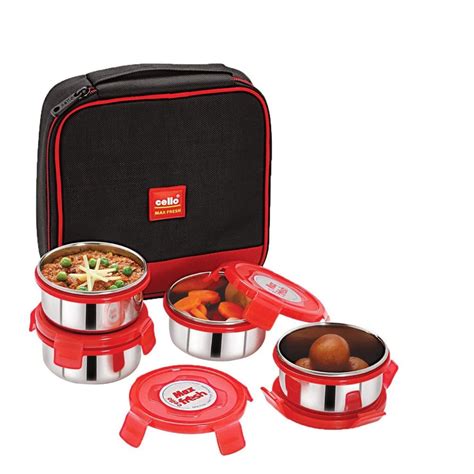 cello max fresh supremo stainless steel lunch box|CELLO MF Supremo Stainless Steel Lunch Box Set, .